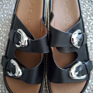 Aerosoles Black Sandals with Silver Buckles